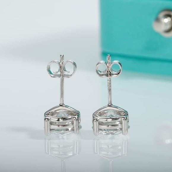 CERTIFIED 18k White Gold 4.0cttw Diamond Earrings Solitaire Stud Moissanite 925 - Picture 2 of 6